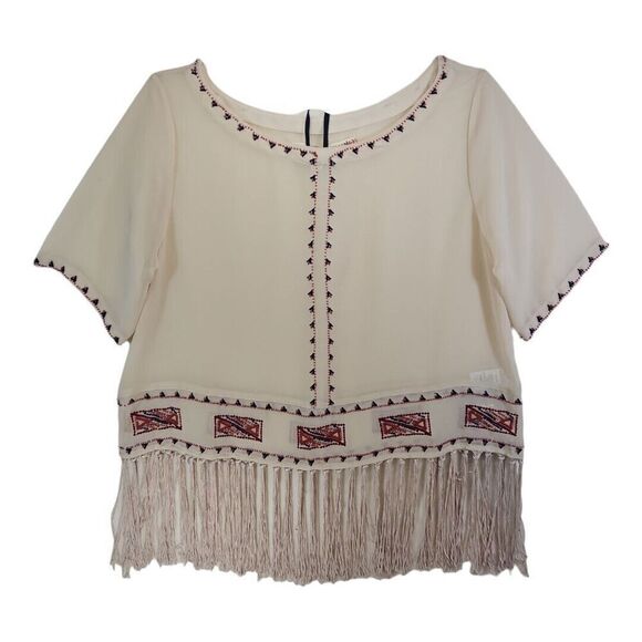 Chelsea & Violet Anthropologie Beaded Bohemian Fringe Blouse Size S - Picture 1 of 11